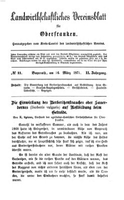 Landwirthschaftliches Vereinsblatt für Oberfranken Donnerstag 16. März 1871