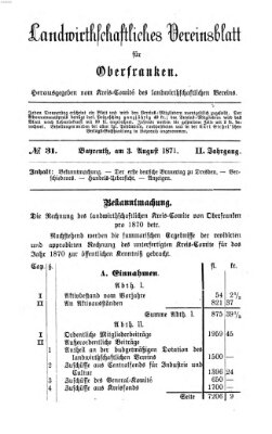 Landwirthschaftliches Vereinsblatt für Oberfranken Donnerstag 3. August 1871