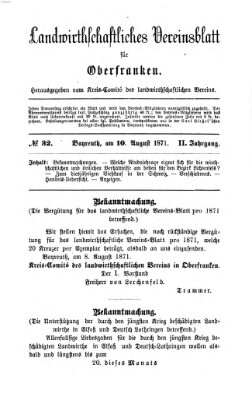 Landwirthschaftliches Vereinsblatt für Oberfranken Donnerstag 10. August 1871