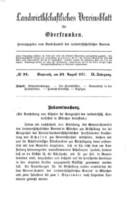 Landwirthschaftliches Vereinsblatt für Oberfranken Donnerstag 24. August 1871