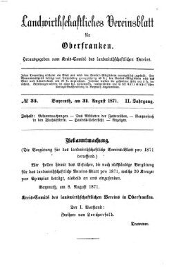 Landwirthschaftliches Vereinsblatt für Oberfranken Donnerstag 31. August 1871