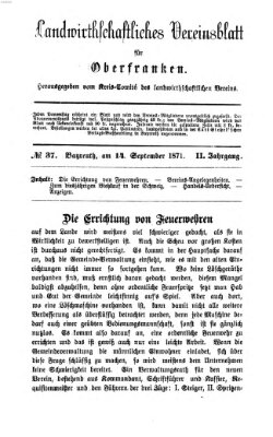 Landwirthschaftliches Vereinsblatt für Oberfranken Donnerstag 14. September 1871