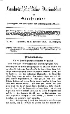 Landwirthschaftliches Vereinsblatt für Oberfranken Donnerstag 2. November 1871