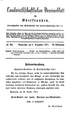 Landwirthschaftliches Vereinsblatt für Oberfranken Donnerstag 7. Dezember 1871