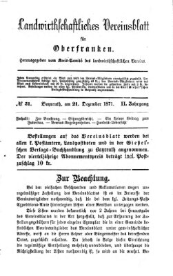 Landwirthschaftliches Vereinsblatt für Oberfranken Donnerstag 21. Dezember 1871