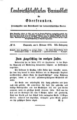 Landwirthschaftliches Vereinsblatt für Oberfranken Donnerstag 1. Februar 1872