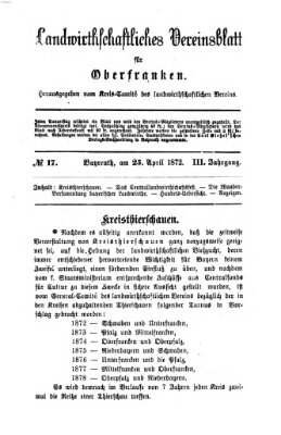 Landwirthschaftliches Vereinsblatt für Oberfranken Donnerstag 25. April 1872