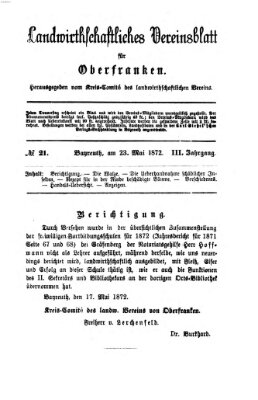 Landwirthschaftliches Vereinsblatt für Oberfranken Donnerstag 23. Mai 1872