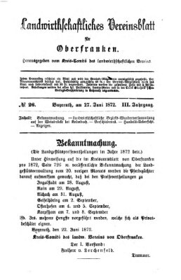 Landwirthschaftliches Vereinsblatt für Oberfranken Donnerstag 27. Juni 1872