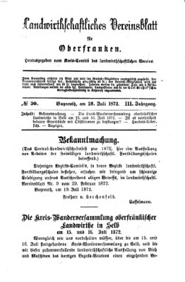 Landwirthschaftliches Vereinsblatt für Oberfranken Donnerstag 25. Juli 1872