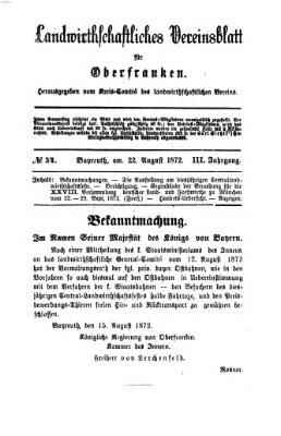 Landwirthschaftliches Vereinsblatt für Oberfranken Donnerstag 22. August 1872