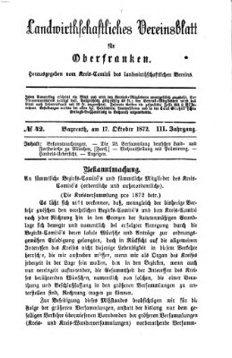 Landwirthschaftliches Vereinsblatt für Oberfranken Donnerstag 17. Oktober 1872