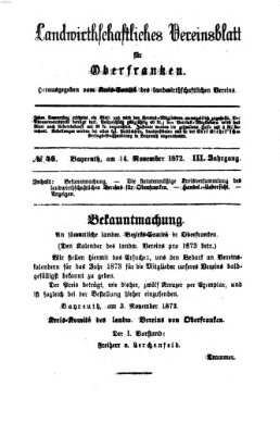 Landwirthschaftliches Vereinsblatt für Oberfranken Donnerstag 14. November 1872