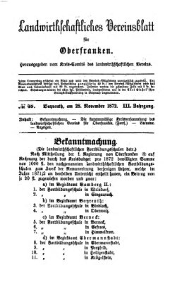 Landwirthschaftliches Vereinsblatt für Oberfranken Donnerstag 28. November 1872