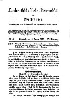 Landwirthschaftliches Vereinsblatt für Oberfranken Donnerstag 16. Januar 1873