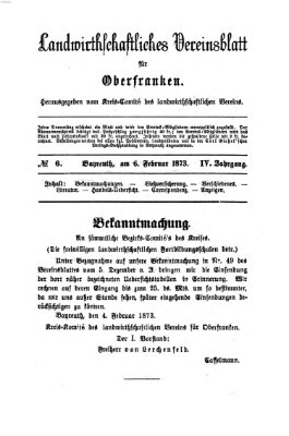 Landwirthschaftliches Vereinsblatt für Oberfranken Donnerstag 6. Februar 1873