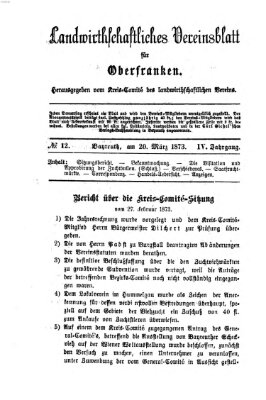 Landwirthschaftliches Vereinsblatt für Oberfranken Donnerstag 20. März 1873