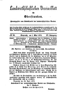 Landwirthschaftliches Vereinsblatt für Oberfranken Donnerstag 1. Mai 1873