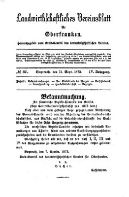 Landwirthschaftliches Vereinsblatt für Oberfranken Donnerstag 11. September 1873