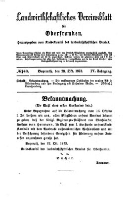 Landwirthschaftliches Vereinsblatt für Oberfranken Donnerstag 23. Oktober 1873