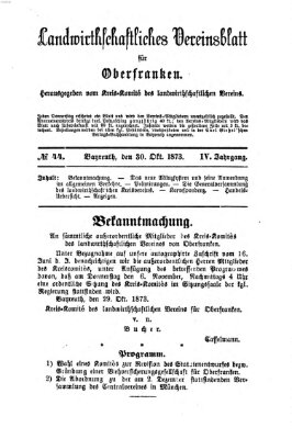 Landwirthschaftliches Vereinsblatt für Oberfranken Donnerstag 30. Oktober 1873