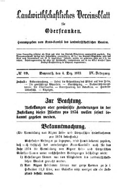 Landwirthschaftliches Vereinsblatt für Oberfranken Donnerstag 4. Dezember 1873