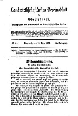 Landwirthschaftliches Vereinsblatt für Oberfranken Donnerstag 18. Dezember 1873