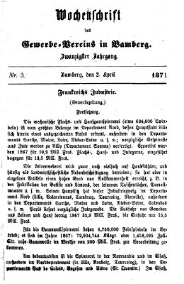 Wochenschrift des Gewerbe-Vereins Bamberg Sonntag 2. April 1871