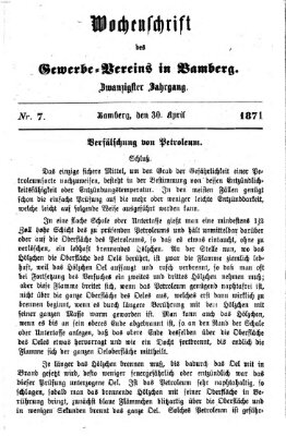 Wochenschrift des Gewerbe-Vereins Bamberg Sonntag 30. April 1871