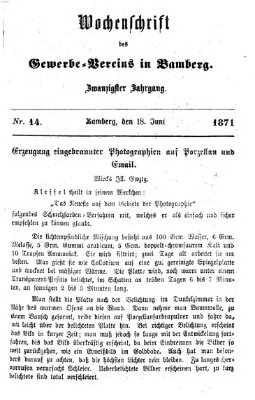 Wochenschrift des Gewerbe-Vereins Bamberg Sonntag 18. Juni 1871