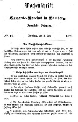 Wochenschrift des Gewerbe-Vereins Bamberg Sonntag 2. Juli 1871