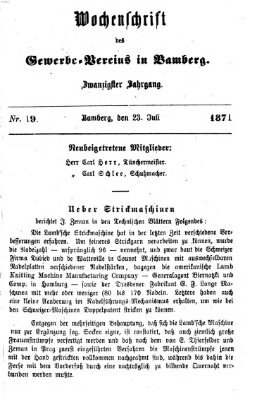 Wochenschrift des Gewerbe-Vereins Bamberg Sonntag 23. Juli 1871