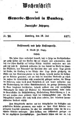 Wochenschrift des Gewerbe-Vereins Bamberg Sonntag 30. Juli 1871