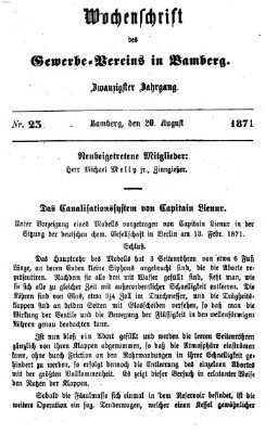 Wochenschrift des Gewerbe-Vereins Bamberg Sonntag 20. August 1871