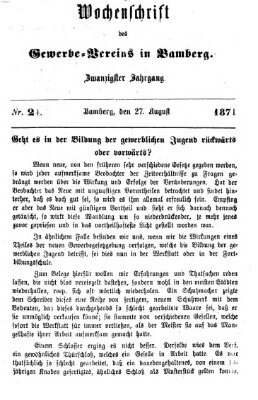 Wochenschrift des Gewerbe-Vereins Bamberg Sonntag 27. August 1871