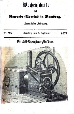 Wochenschrift des Gewerbe-Vereins Bamberg Sonntag 3. September 1871