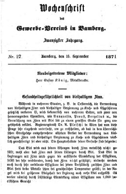 Wochenschrift des Gewerbe-Vereins Bamberg Samstag 16. September 1871