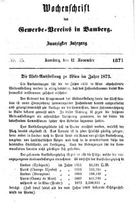 Wochenschrift des Gewerbe-Vereins Bamberg Sonntag 12. November 1871