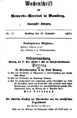 Wochenschrift des Gewerbe-Vereins Bamberg Sonntag 26. November 1871