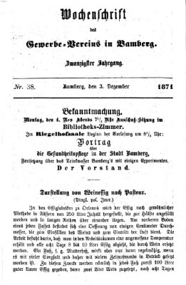 Wochenschrift des Gewerbe-Vereins Bamberg Sonntag 3. Dezember 1871