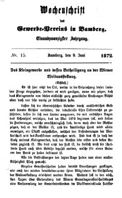 Wochenschrift des Gewerbe-Vereins Bamberg Sonntag 9. Juni 1872