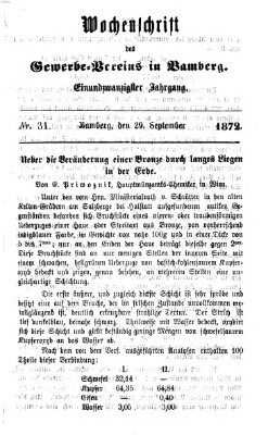 Wochenschrift des Gewerbe-Vereins Bamberg Sonntag 29. September 1872