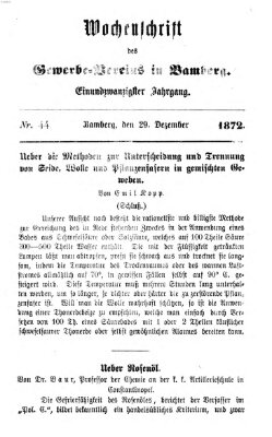 Wochenschrift des Gewerbe-Vereins Bamberg Sonntag 29. Dezember 1872