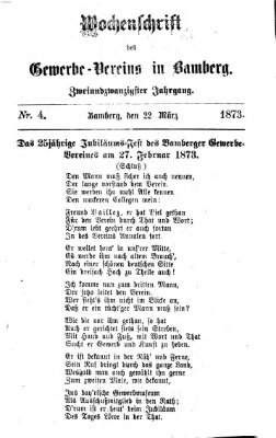 Wochenschrift des Gewerbe-Vereins Bamberg Samstag 22. März 1873