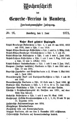 Wochenschrift des Gewerbe-Vereins Bamberg Sonntag 1. Juni 1873