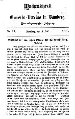 Wochenschrift des Gewerbe-Vereins Bamberg Dienstag 8. Juli 1873