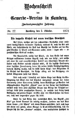 Wochenschrift des Gewerbe-Vereins Bamberg Sonntag 5. Oktober 1873