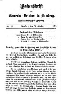 Wochenschrift des Gewerbe-Vereins Bamberg Sonntag 26. Oktober 1873