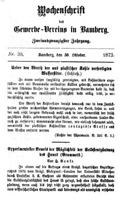 Wochenschrift des Gewerbe-Vereins Bamberg Donnerstag 30. Oktober 1873