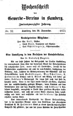 Wochenschrift des Gewerbe-Vereins Bamberg Donnerstag 20. November 1873